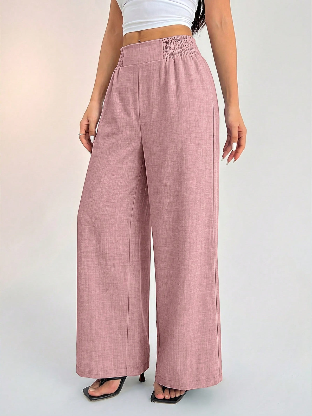 PETITE Women's Casual Vacation Waistband Blue Wide Leg Pants,Petite Women