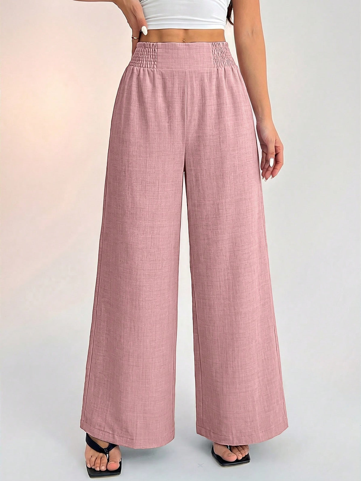 PETITE Women's Casual Vacation Waistband Blue Wide Leg Pants,Petite Women