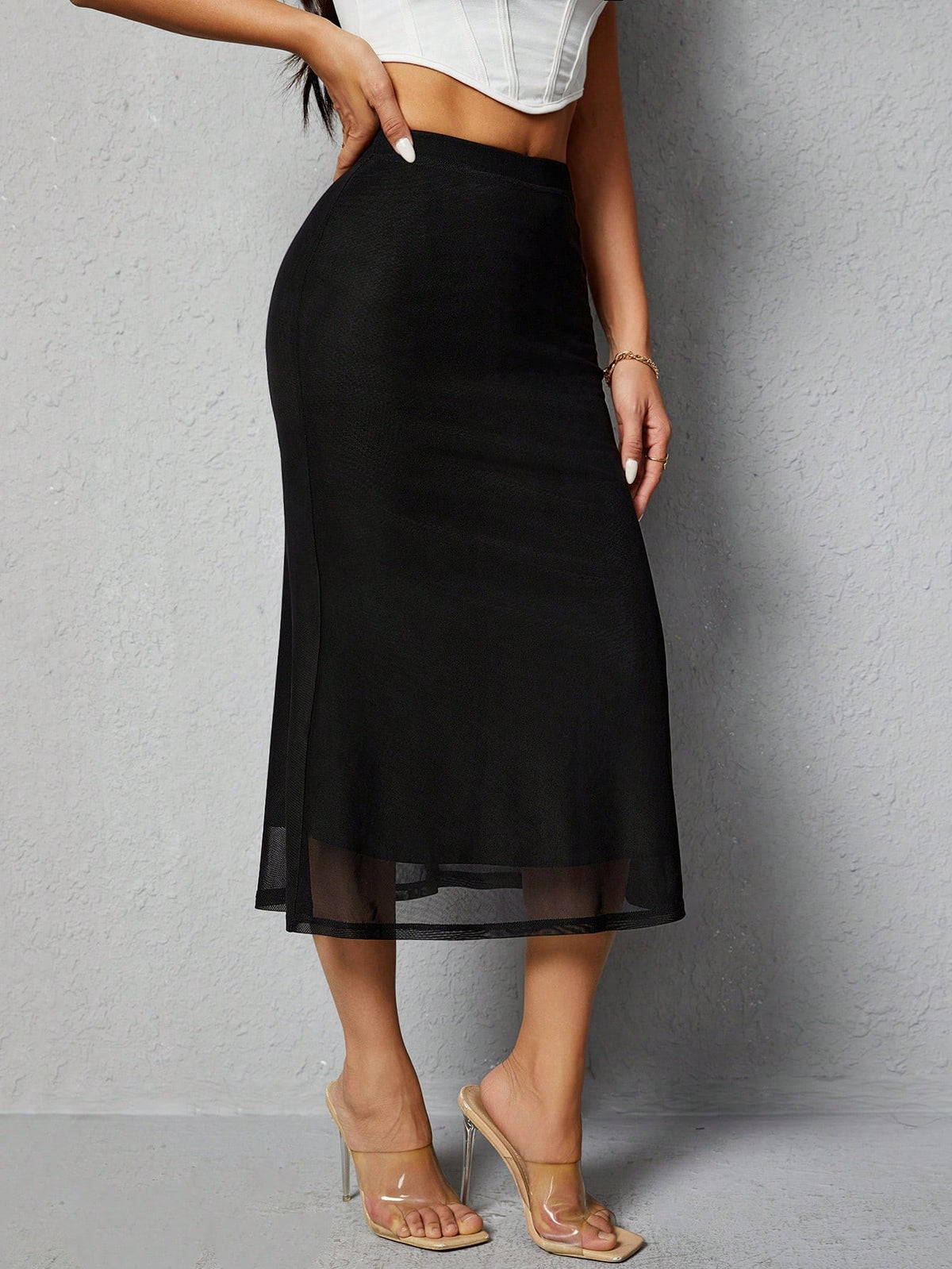 PETITE Women's Solid Color Mermaid Hem Skirt,Petite Women