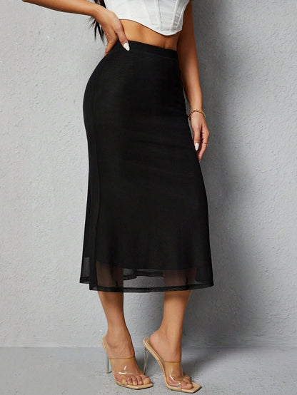 PETITE Women's Solid Color Mermaid Hem Skirt,Petite Women