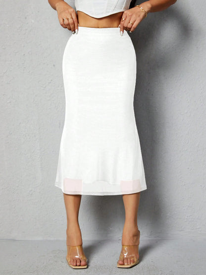 PETITE Women's Solid Color Mermaid Hem Skirt,Petite Women