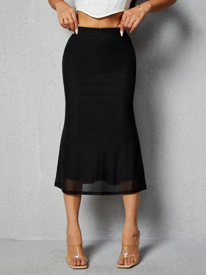 PETITE Women's Solid Color Mermaid Hem Skirt,Petite Women