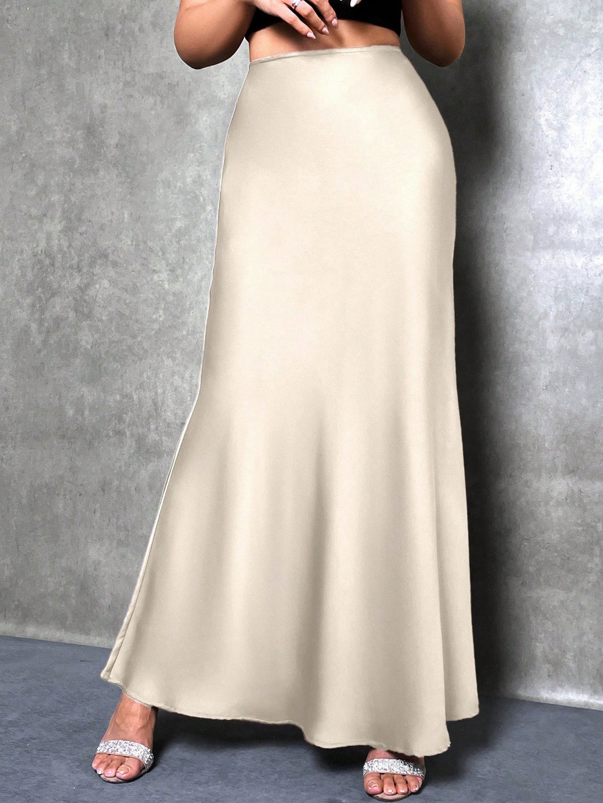 PETITE Women's Solid Color Mermaid Style Skirt, Satin Skirt, Elegant Long Skirt, Suitable For Parties And Everyday Wear,Petite Women