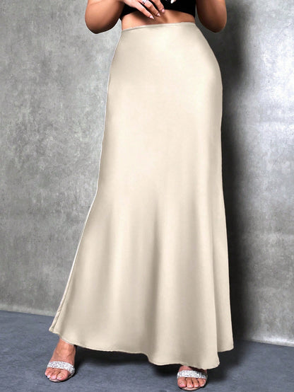 PETITE Women's Solid Color Mermaid Style Skirt, Satin Skirt, Elegant Long Skirt, Suitable For Parties And Everyday Wear,Petite Women