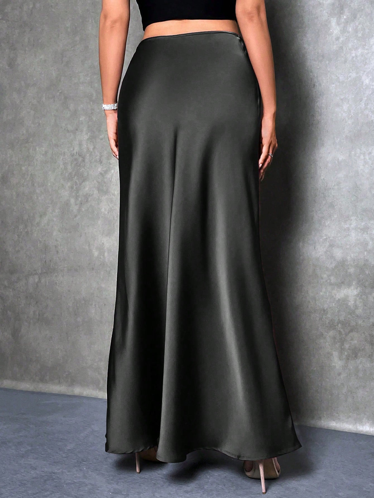 PETITE Women's Solid Color Mermaid Style Skirt, Satin Skirt, Elegant Long Skirt, Suitable For Parties And Everyday Wear,Petite Women