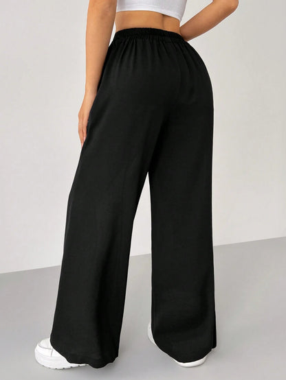 PETITE Women's Solid Color Simple Daily Basic Pants,Petite Women Teachers' Day Work Office Black Autumn Casual Basic