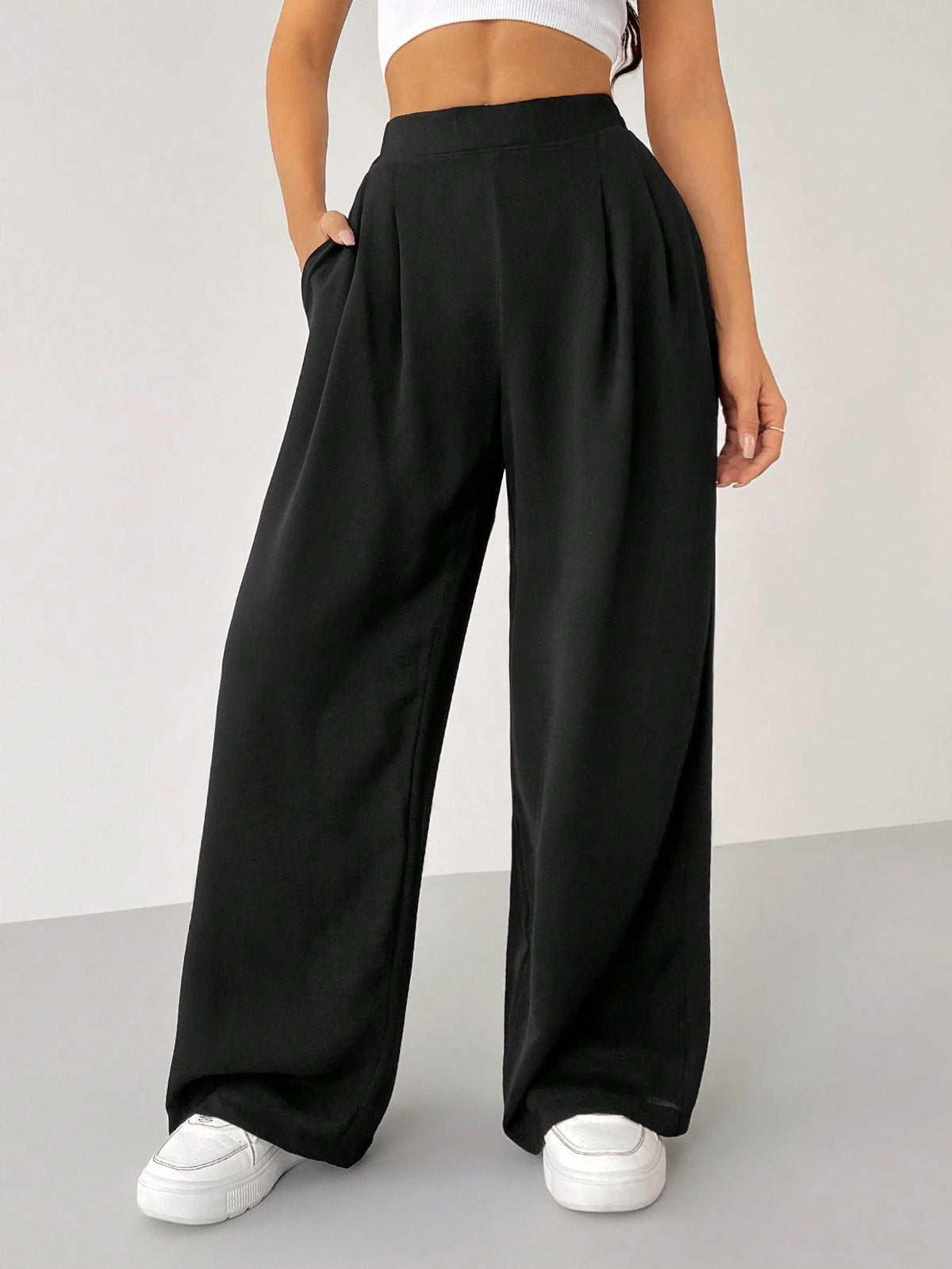 PETITE Women's Solid Color Simple Daily Basic Pants,Petite Women Teachers' Day Work Office Black Autumn Casual Basic