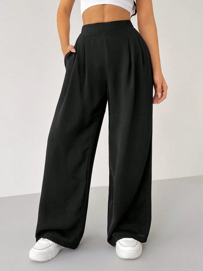 PETITE Women's Solid Color Simple Daily Basic Pants,Petite Women Teachers' Day Work Office Black Autumn Casual Basic