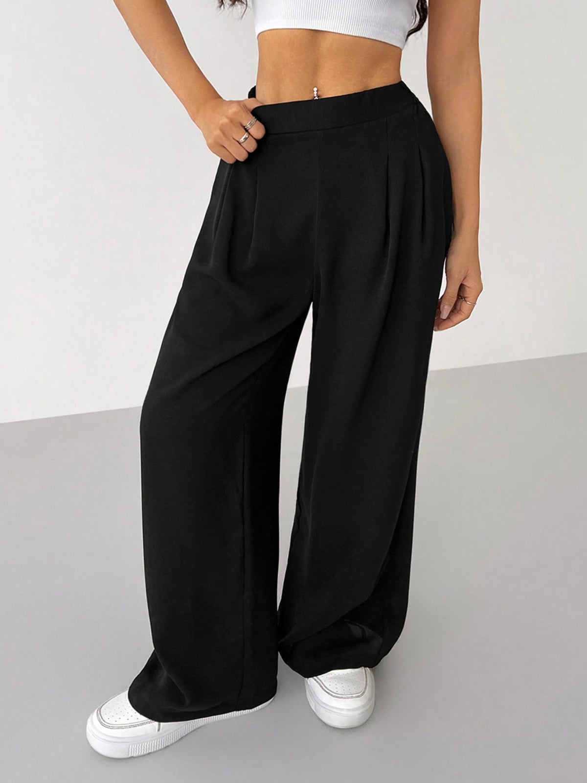 PETITE Women's Solid Color Simple Daily Basic Pants,Petite Women Teachers' Day Work Office Black Autumn Casual Basic
