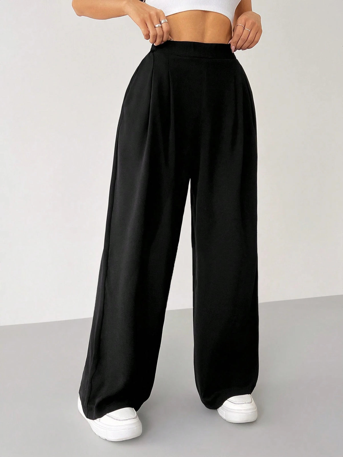 PETITE Women's Solid Color Simple Daily Basic Pants,Petite Women Teachers' Day Work Office Black Autumn Casual Basic