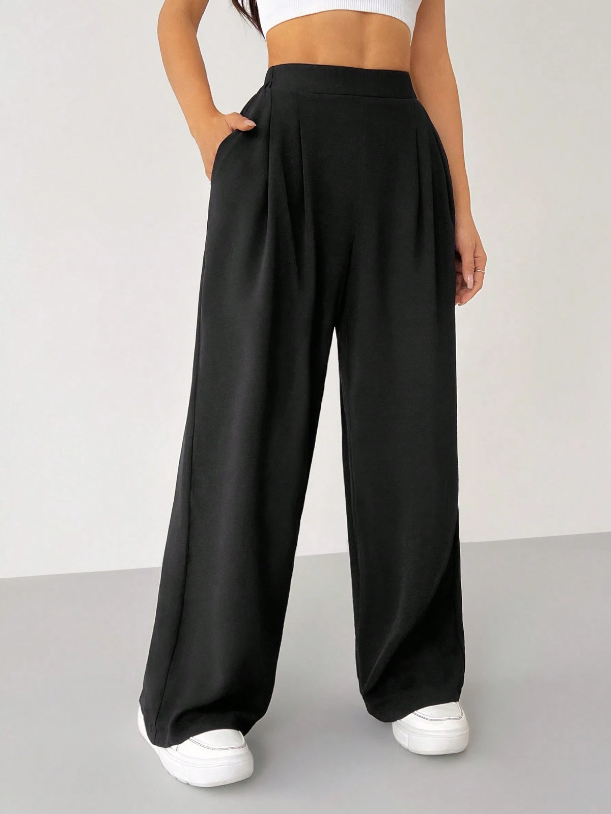 PETITE Women's Solid Color Simple Daily Basic Pants,Petite Women Teachers' Day Work Office Black Autumn Casual Basic