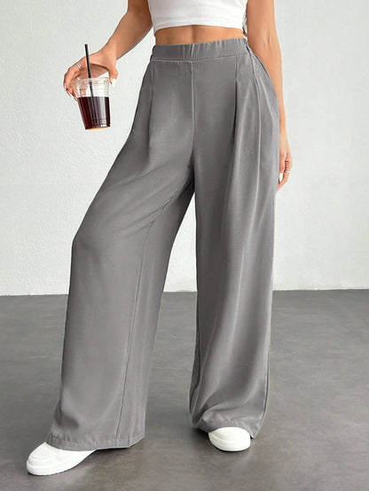PETITE Women's Solid Color Simple Daily Basic Pants,Petite Women Teachers' Day Work Office Black Autumn Casual Basic