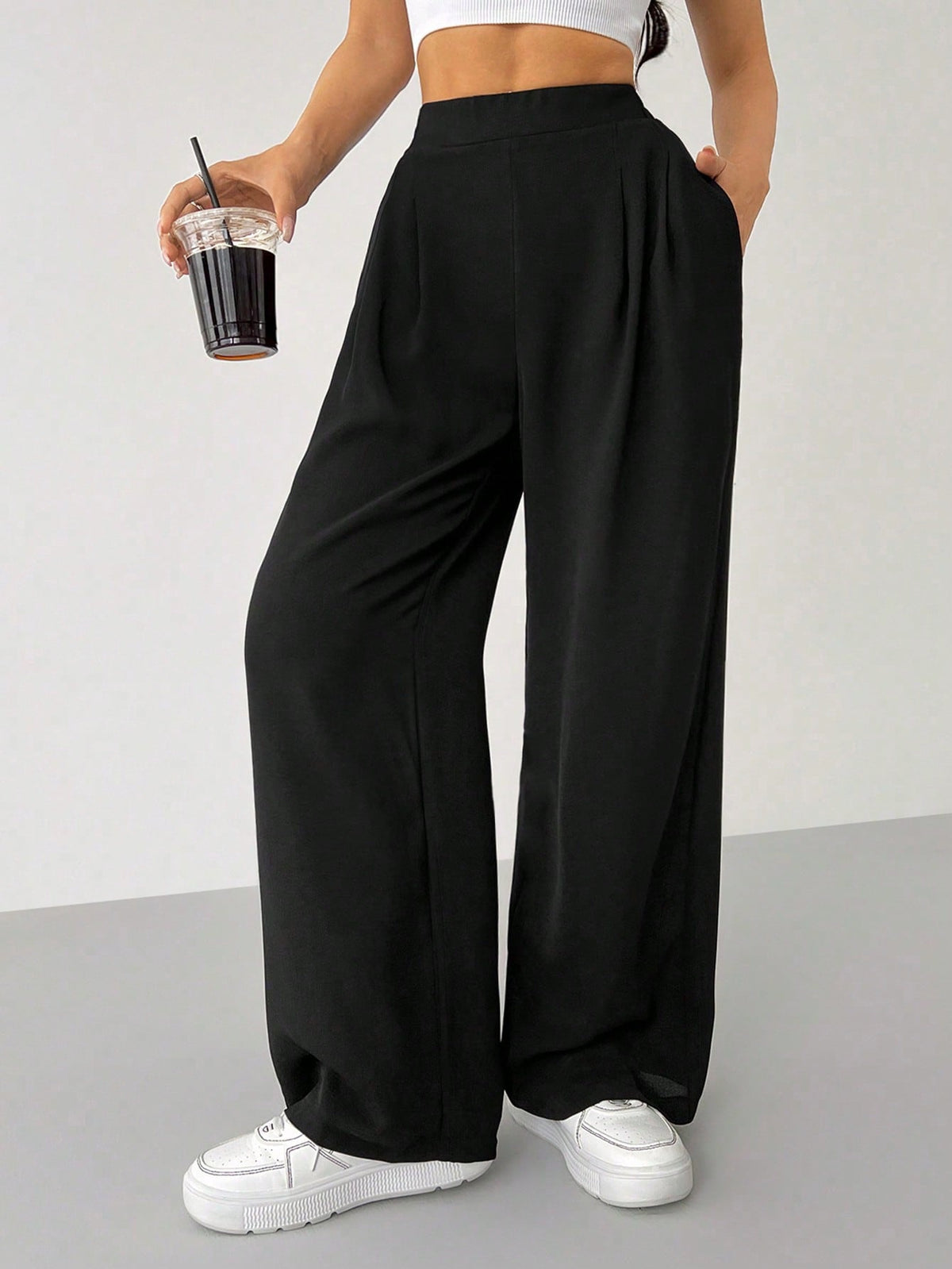 PETITE Women's Solid Color Simple Daily Basic Pants,Petite Women Teachers' Day Work Office Black Autumn Casual Basic