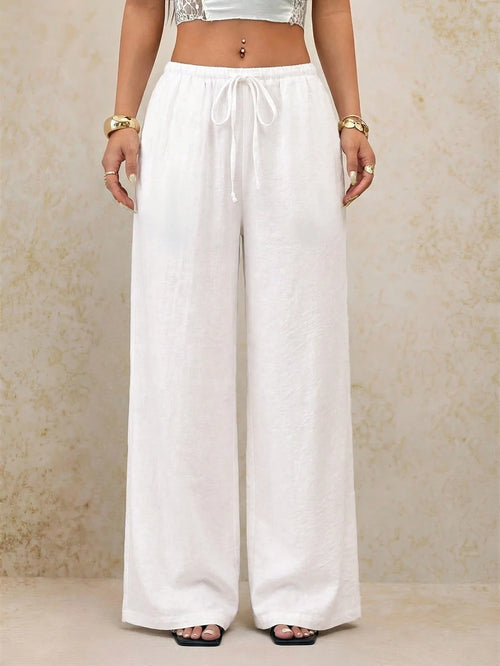 PETITE Women White Summer Boho Vacation Holiday Pants,Elegant Casual Wide Leg Straight Leg Baggy Trousers,Spring&Summer Y2k Fashion Streetwear,Petite Women