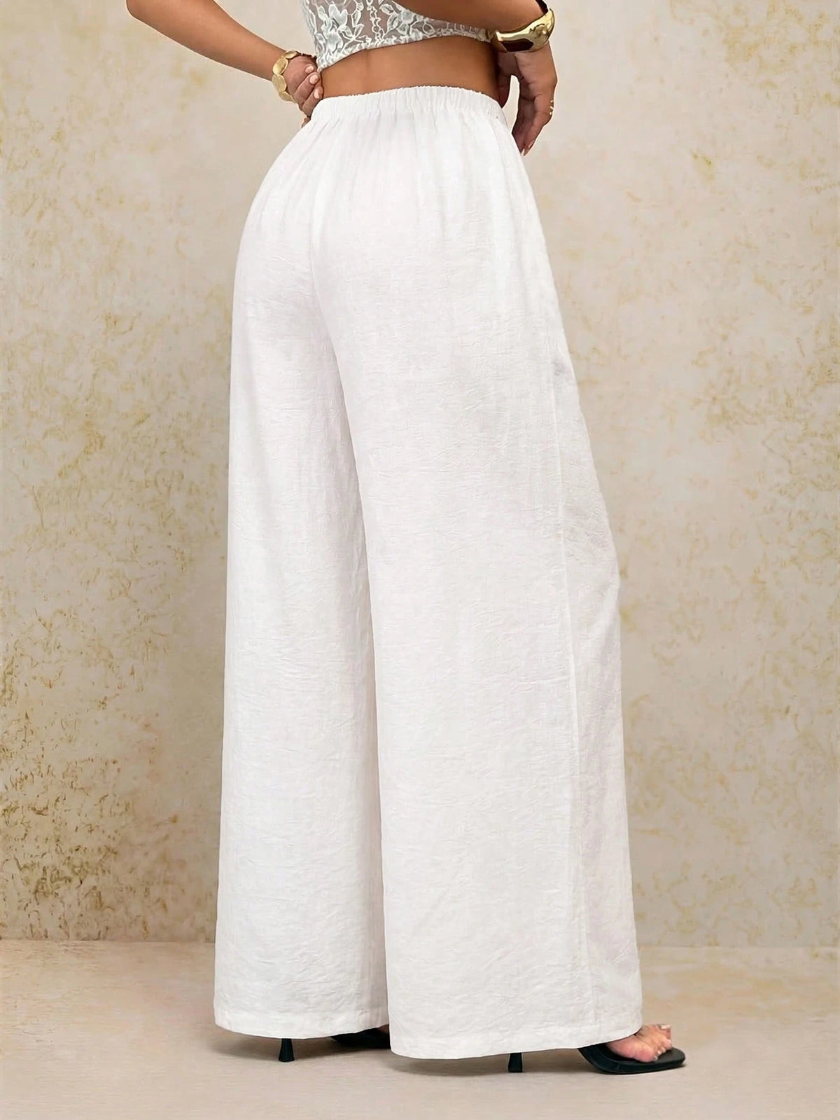 PETITE Women White Summer Boho Vacation Holiday Pants,Elegant Casual Wide Leg Straight Leg Baggy Trousers,Spring&Summer Y2k Fashion Streetwear,Petite Women
