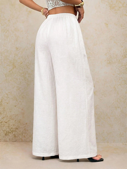 PETITE Women White Summer Boho Vacation Holiday Pants,Elegant Casual Wide Leg Straight Leg Baggy Trousers,Spring&Summer Y2k Fashion Streetwear,Petite Women