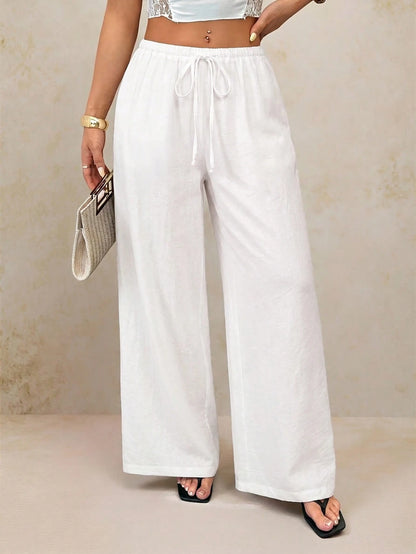 PETITE Women White Summer Boho Vacation Holiday Pants,Elegant Casual Wide Leg Straight Leg Baggy Trousers,Spring&Summer Y2k Fashion Streetwear,Petite Women