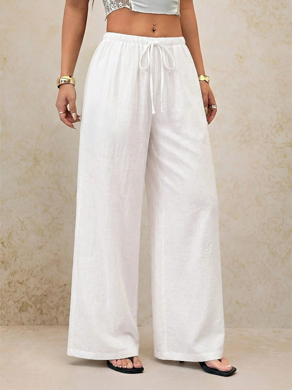 PETITE Women White Summer Boho Vacation Holiday Pants,Elegant Casual Wide Leg Straight Leg Baggy Trousers,Spring&Summer Y2k Fashion Streetwear,Petite Women
