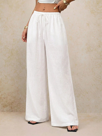 PETITE Women White Summer Boho Vacation Holiday Pants,Elegant Casual Wide Leg Straight Leg Baggy Trousers,Spring&Summer Y2k Fashion Streetwear,Petite Women