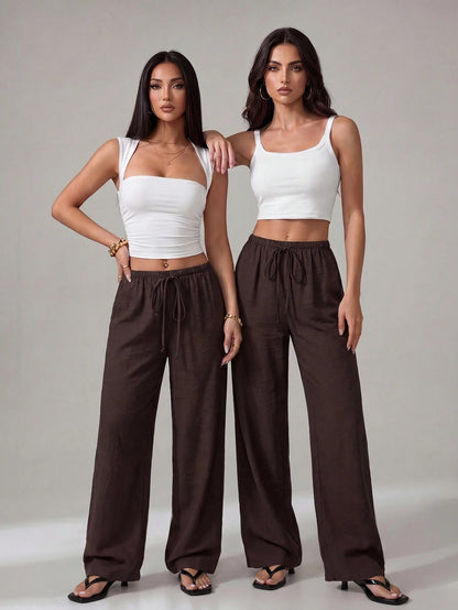 PETITE Women White Summer Boho Vacation Holiday Pants,Elegant Casual Wide Leg Straight Leg Baggy Trousers,Spring&Summer Y2k Fashion Streetwear,Petite Women