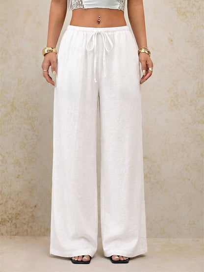 PETITE Women White Summer Boho Vacation Holiday Pants,Elegant Casual Wide Leg Straight Leg Baggy Trousers,Spring&Summer Y2k Fashion Streetwear,Petite Women