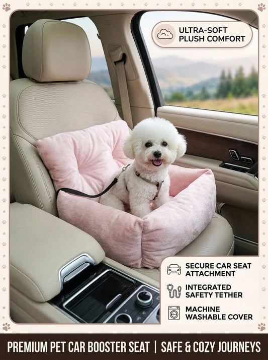 PETSIN 1pc Detachable Pink Pet Car Seat Cushion, Suitable For All Seasons, Pet Car Seat, Pet Bed With Leash, Fit For Medium & Small Cats And Dogs