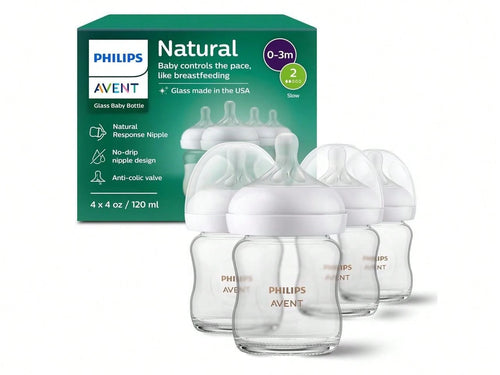 Philips Avent Glass Natural Baby Bottle With Natural Response Nipple, 4oz, 4pk, SCY910/04