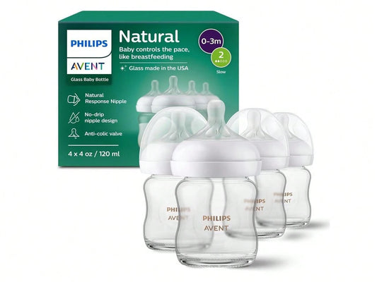 Philips Avent Glass Natural Baby Bottle With Natural Response Nipple, 4oz, 4pk, SCY910/04