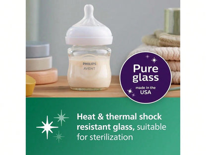 Philips Avent Glass Natural Baby Bottle With Natural Response Nipple, 4oz, 4pk, SCY910/04