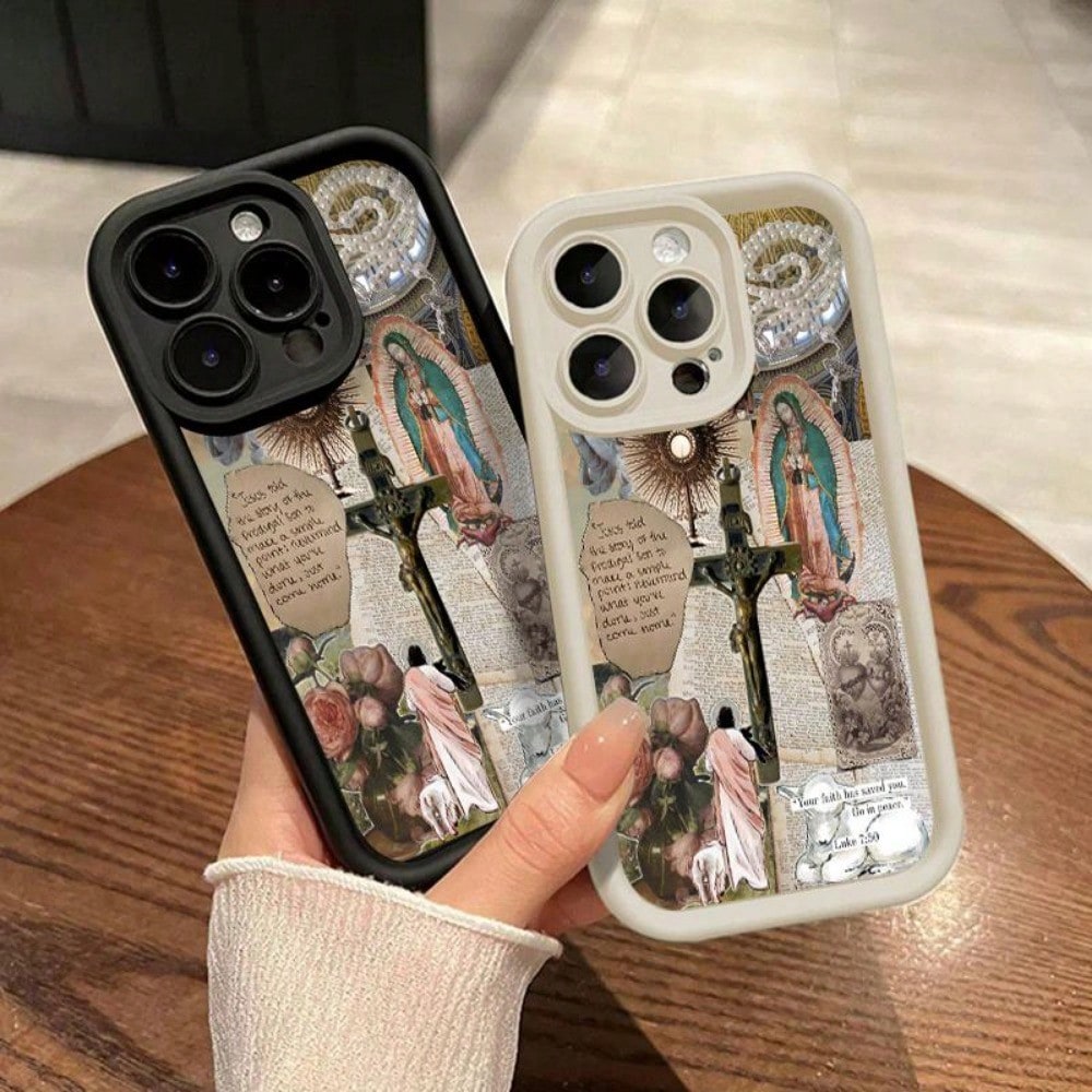 Phone Case For IPhone 16 Pro Max 15 Plus 14 13 12 11 XS--Galaxy S25 Edge S24FE S23Plus S22 ULTRA+ E Virgin Mary Anti-Scratch Shockproof TPU Bumper Drop-Proof Cover Gifts For Women Men Girls Boys