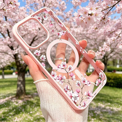 Pink Cherry Blossoms Elegant Floral Background Element Design Pink Magnetic Phone Case For IPhone 16/15/14/13/12/11/X/XS- Slim TPU Protective Cover, Anti-Slip & Scratch Resistant| Perfect Birthday P
