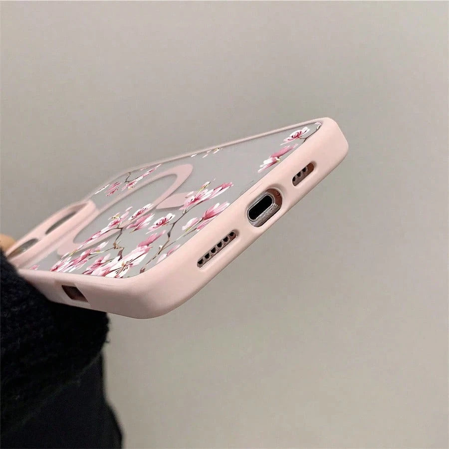 Pink Cherry Blossoms Elegant Floral Background Element Design Pink Magnetic Phone Case For IPhone 16/15/14/13/12/11/X/XS- Slim TPU Protective Cover, Anti-Slip & Scratch Resistant| Perfect Birthday P