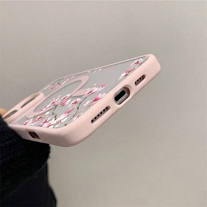 Pink Cherry Blossoms Elegant Floral Background Element Design Pink Magnetic Phone Case For IPhone 16/15/14/13/12/11/X/XS- Slim TPU Protective Cover, Anti-Slip & Scratch Resistant| Perfect Birthday P