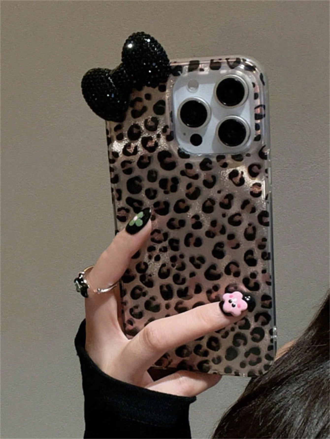 Pink Fashion 3D Rhinestone Bow Leopard Print Phone Case, Compatible With Iphone 17/16/15/14/13/12 Pro Max/11, Fashionable Shock-Resistant Back Cover Birthday Gift Spring