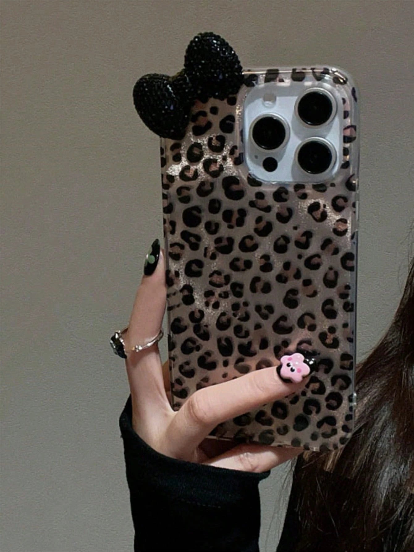 Pink Fashion 3D Rhinestone Bow Leopard Print Phone Case, Compatible With Iphone 17/16/15/14/13/12 Pro Max/11, Fashionable Shock-Resistant Back Cover Birthday Gift Spring