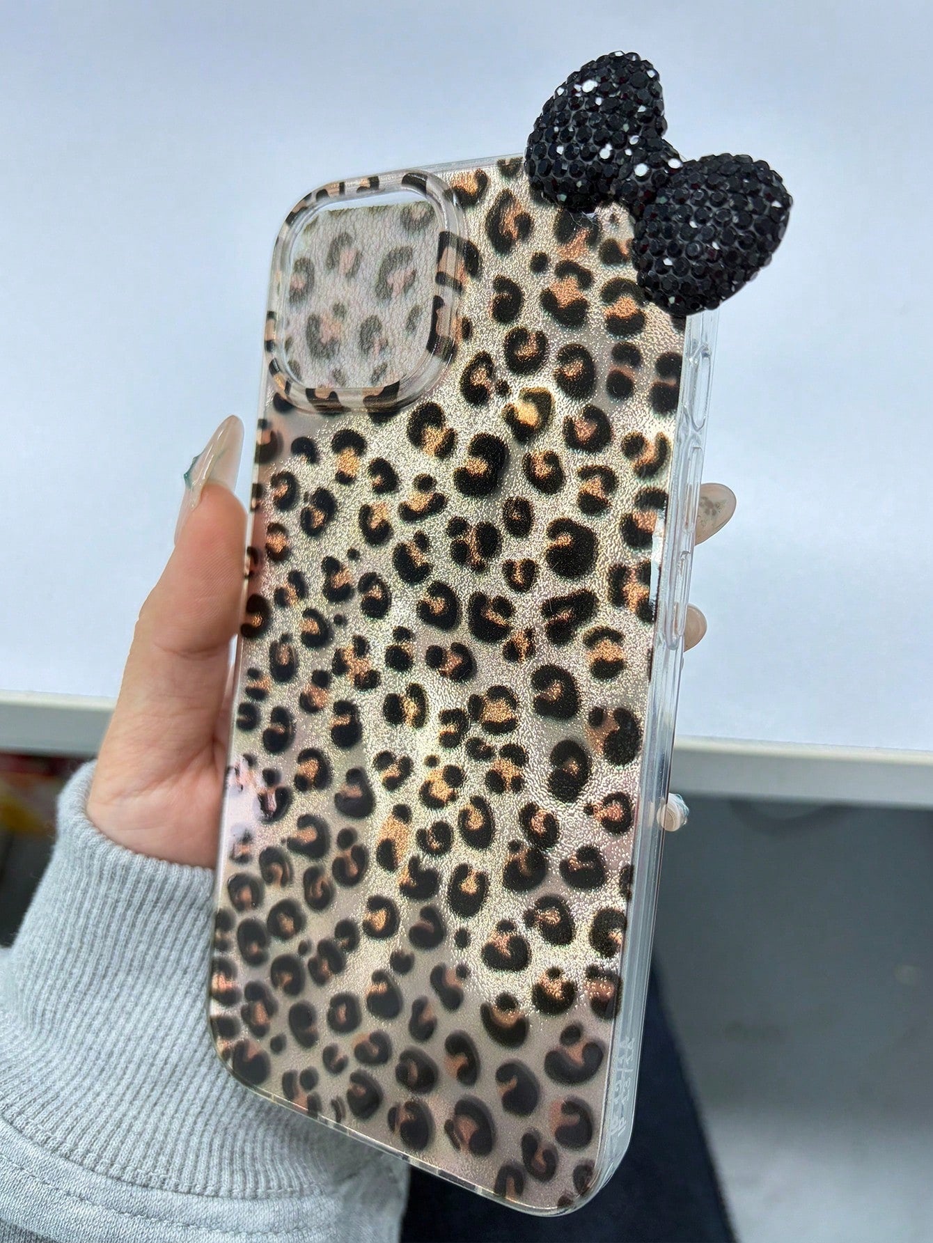 Pink Fashion 3D Rhinestone Bow Leopard Print Phone Case, Compatible With Iphone 17/16/15/14/13/12 Pro Max/11, Fashionable Shock-Resistant Back Cover Birthday Gift Spring