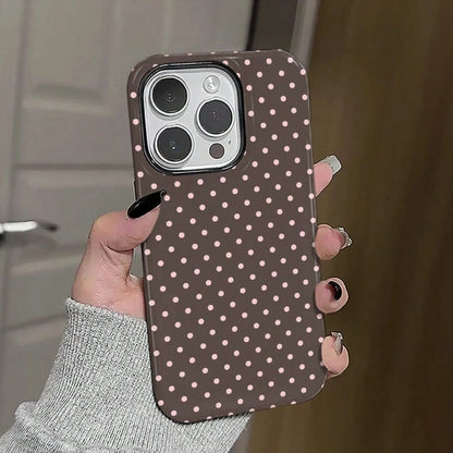 Pink Polka Dot Design Magnetic Brown Phone Case For IPhone 17 ProMax/17 Pro/17E/17Air/16 ProMax/15 Plus/14/13/12 Case, Summer Color Phone Case, Shockproof Slim TPU And Hard PC Protective Phone Cover C