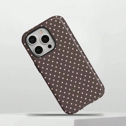 Pink Polka Dot Design Magnetic Brown Phone Case For IPhone 17 ProMax/17 Pro/17E/17Air/16 ProMax/15 Plus/14/13/12 Case, Summer Color Phone Case, Shockproof Slim TPU And Hard PC Protective Phone Cover C