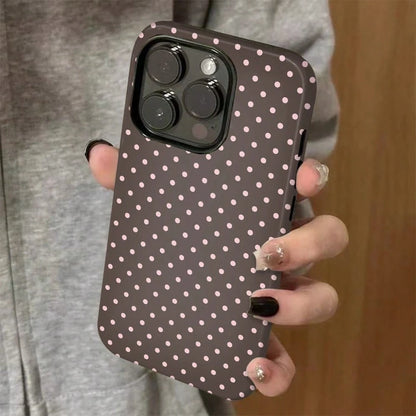 Pink Polka Dot Design Magnetic Brown Phone Case For IPhone 17 ProMax/17 Pro/17E/17Air/16 ProMax/15 Plus/14/13/12 Case, Summer Color Phone Case, Shockproof Slim TPU And Hard PC Protective Phone Cover C