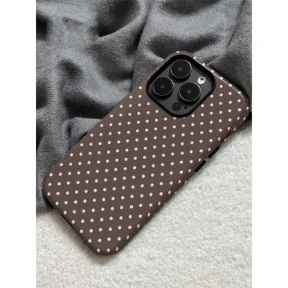 Pink Polka Dot Design Magnetic Brown Phone Case For IPhone 17 ProMax/17 Pro/17E/17Air/16 ProMax/15 Plus/14/13/12 Case, Summer Color Phone Case, Shockproof Slim TPU And Hard PC Protective Phone Cover C