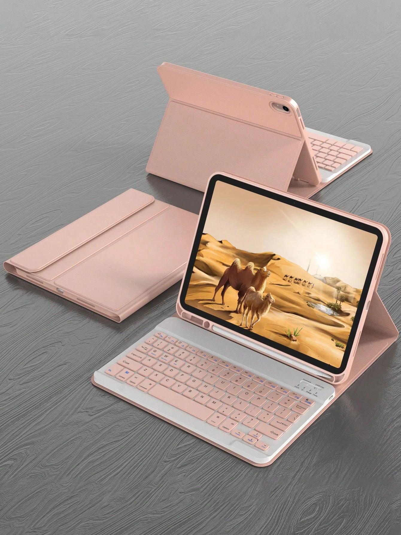 Pink Solid Color Material Flip Pad Cases With Keyboard Wireless Bluetooth Keyboard Case Compatible With IPad, Auto Sleep/Wake, Detachable Keyboard, 150mAh Battery, Slim Lightweight Stand With Pencil H
