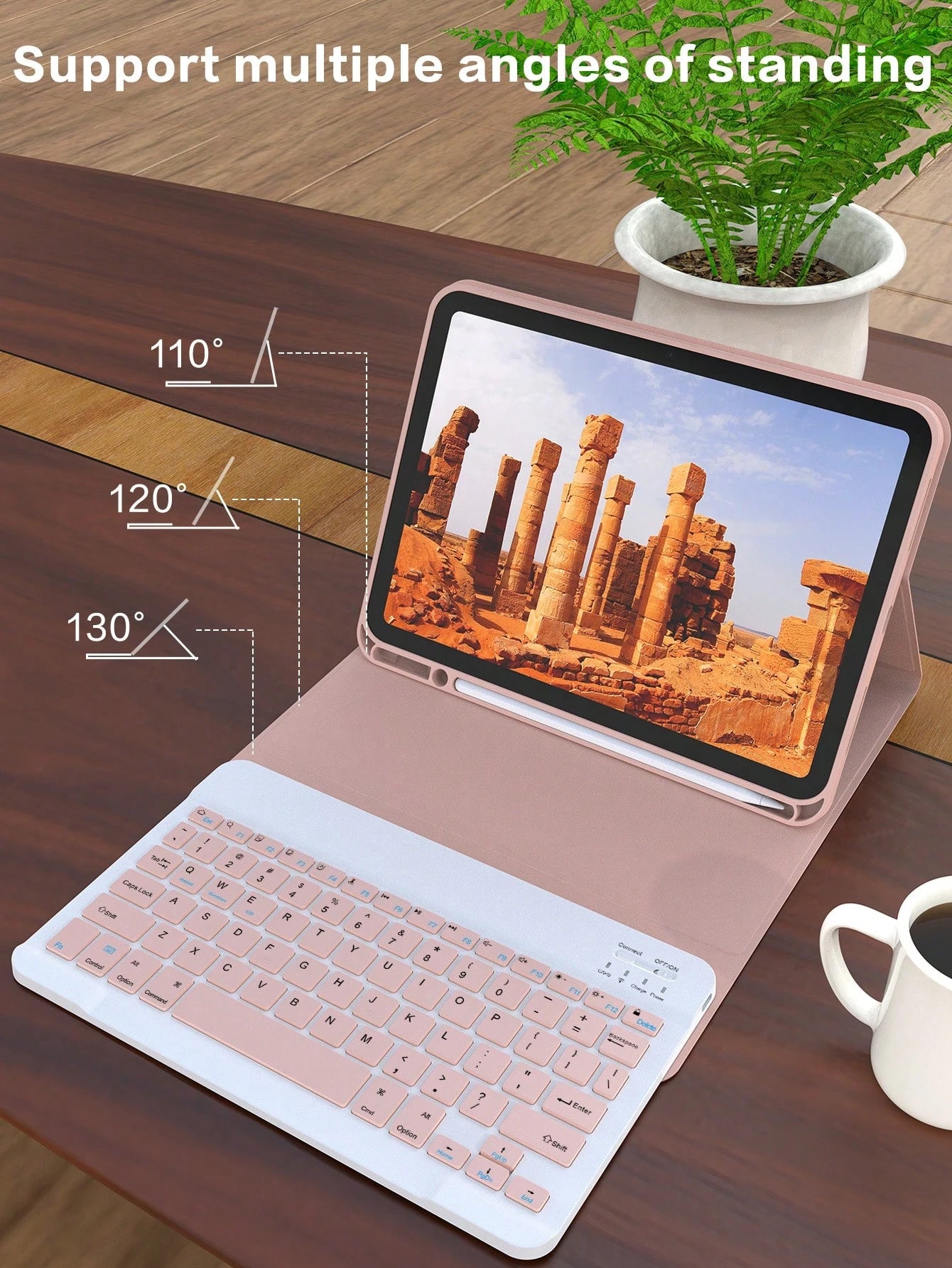 Pink Solid Color Material Flip Pad Cases With Keyboard Wireless Bluetooth Keyboard Case Compatible With IPad, Auto Sleep/Wake, Detachable Keyboard, 150mAh Battery, Slim Lightweight Stand With Pencil H
