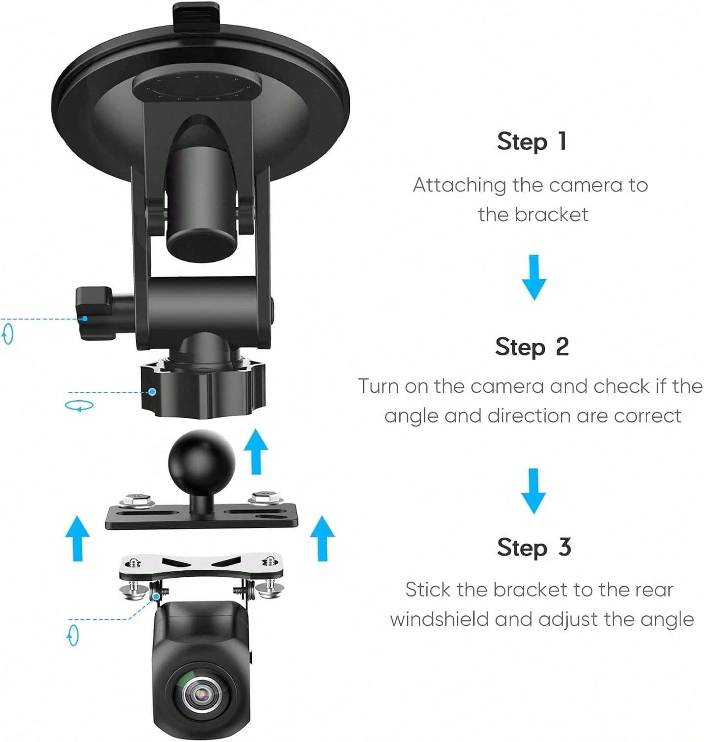 Pixelman Rear Camera Holder, Dash Cam Mount For Rear Windshield, Car Recorder Backup Bracket For Rearview Mirror, Reverse Camera Mount For SUV, Truck, RV, Auto