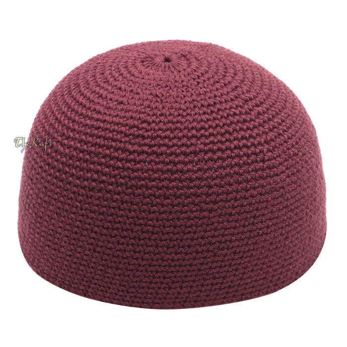 Plain Burgundy Hand-Crocheted 100% Cotton Kufi Hat Design and Comfortable Fit