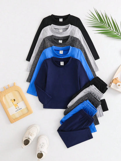 Playful Pals 10Set Baby Boys' Solid Color Casual Tops And Pants Outfits, Versatile Fashion, Suitable For Spring And Autumn