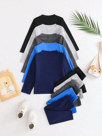 Playful Pals 10Set Baby Boys' Solid Color Casual Tops And Pants Outfits, Versatile Fashion, Suitable For Spring And Autumn