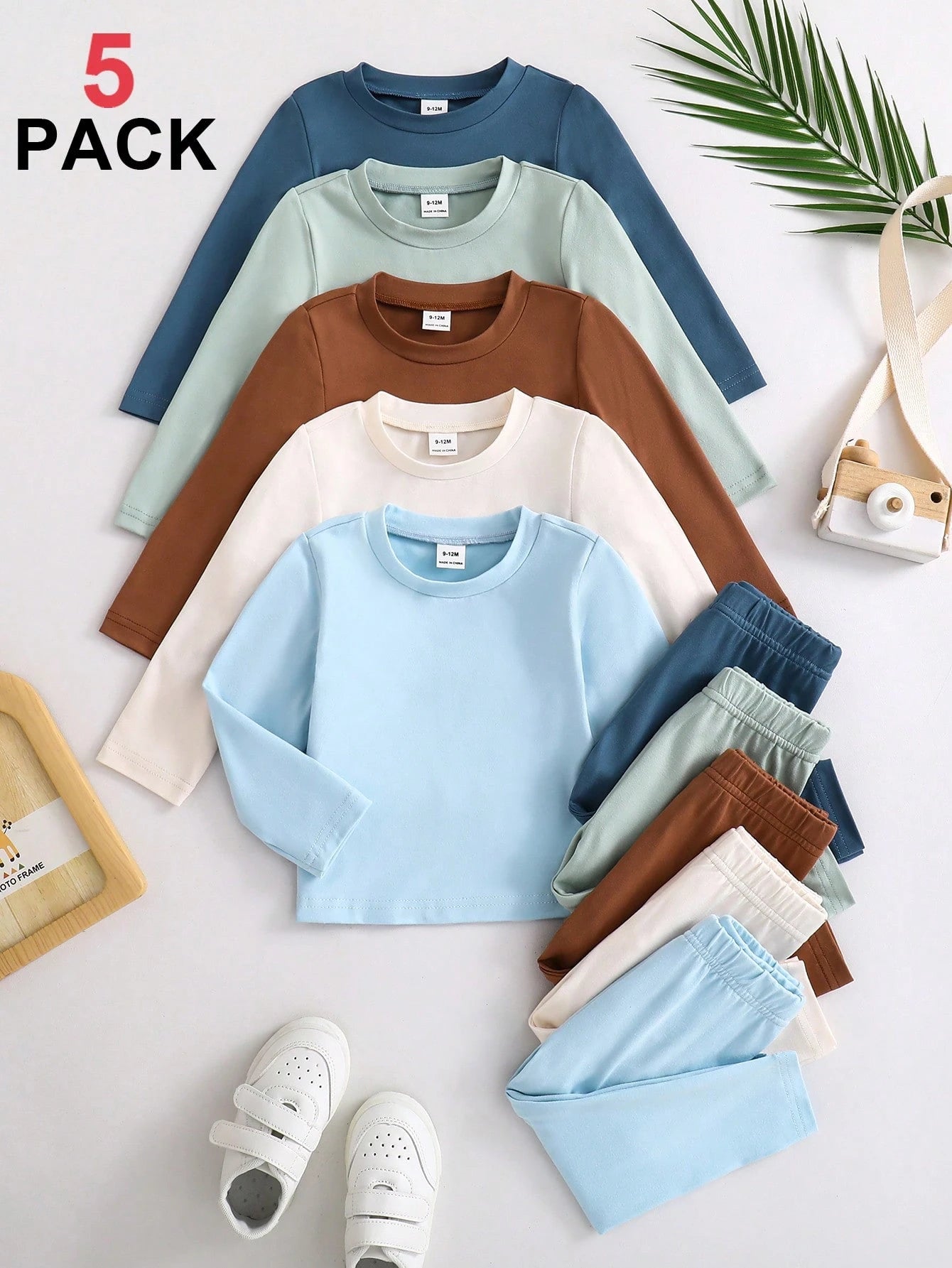 Playful Pals 10Set Baby Boys' Solid Color Casual Tops And Pants Outfits, Versatile Fashion, Suitable For Spring And Autumn
