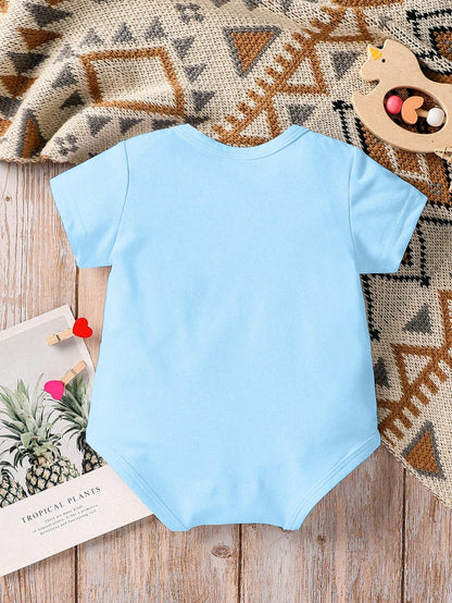 Playful Pals 1pc Baby Boy Cartoon Cute Slogan "DADDY IS MY HERO" Letter Print Short Sleeve Bodysuit, Unisex Soft Comfortable Daily Tank Top Bodysuit Father's Day