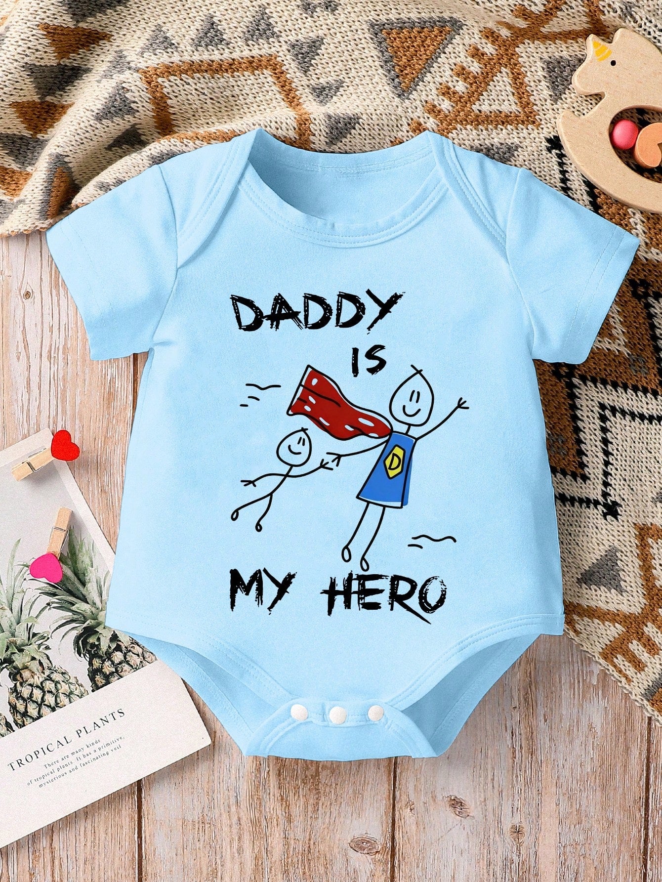 Playful Pals 1pc Baby Boy Cartoon Cute Slogan "DADDY IS MY HERO" Letter Print Short Sleeve Bodysuit, Unisex Soft Comfortable Daily Tank Top Bodysuit Father's Day
