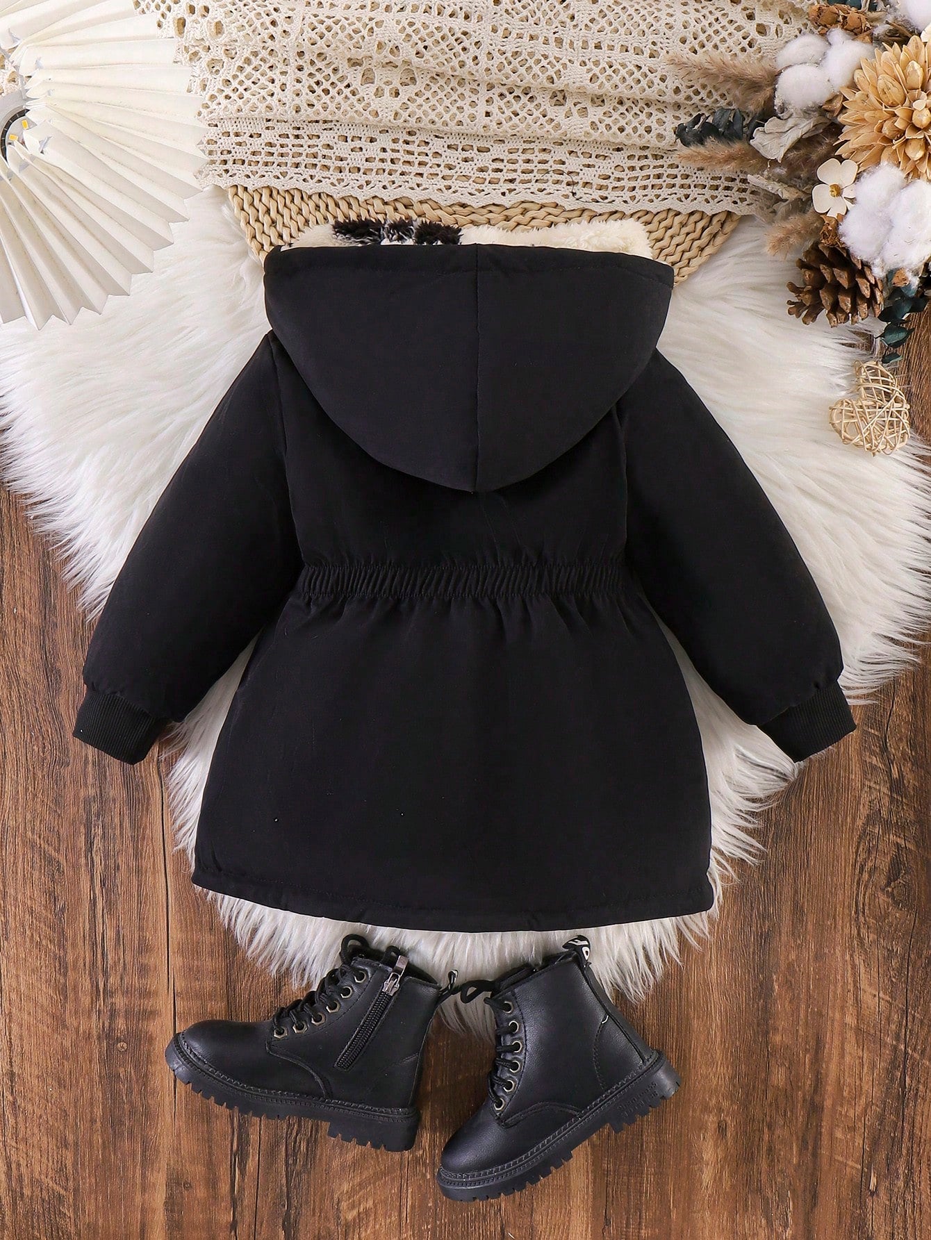 Playful Pals 2 Packs Reversible Baby Girl Autumn/Winter All-Match Versatile Casual Thickened Bowknot Plush Flannel Waist-Cinching Long Coat Warm Jacket